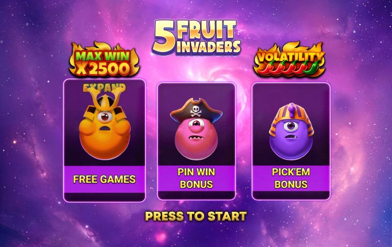 5 Fruit Invaders slot symbols and paytable